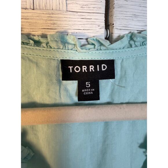 Torrid womens tunic blouse teal eyelet embroidered blue sleeve Bohemian plus Sz - Picture 5 of 10